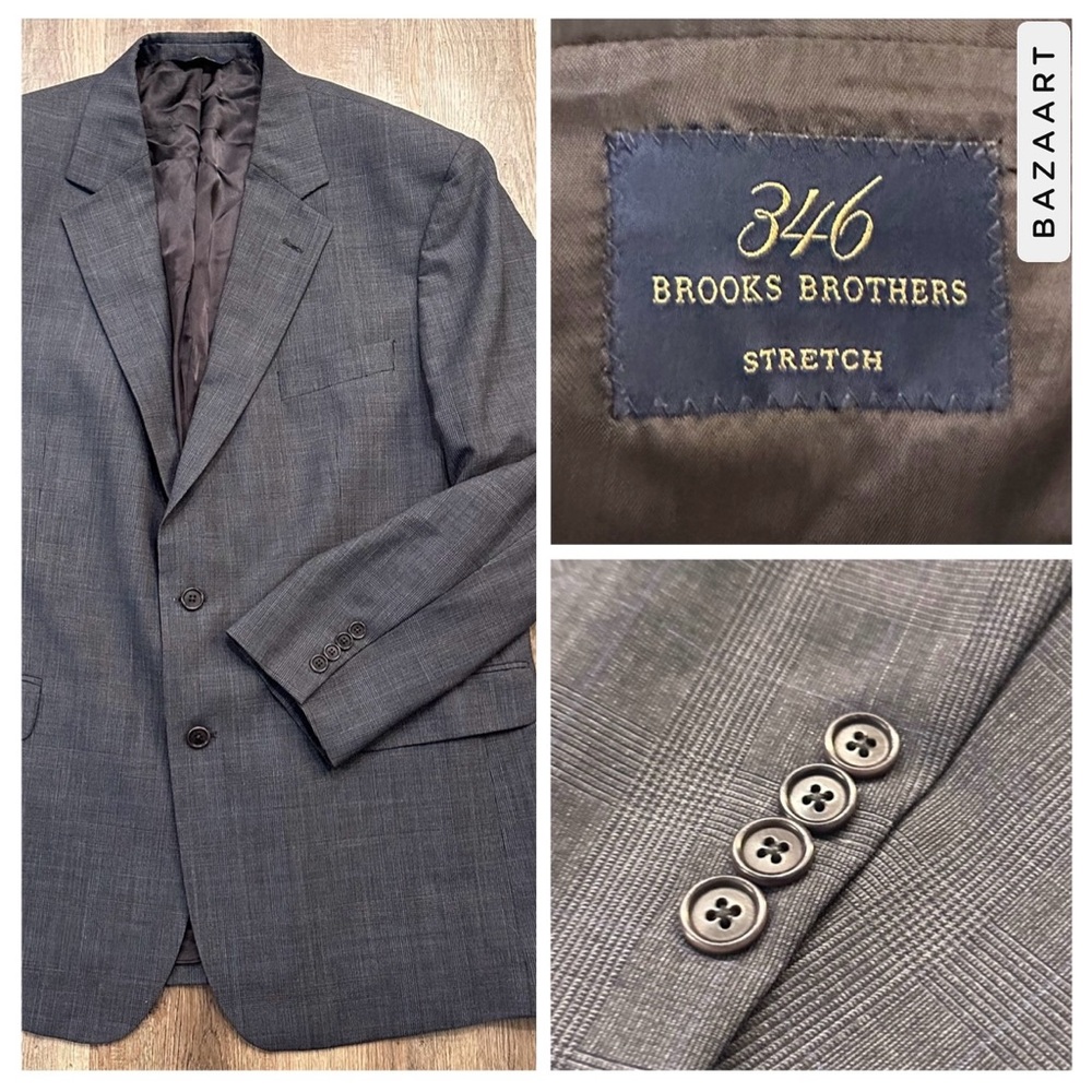 BROOKS BROTHERS‎ 346 STRETCH Brown 46 LG Wool Blazer Sport Coat 2 Button
